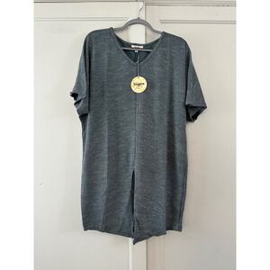 Hayden Los Angeles Gray Striped V Neck Split Hem Tunic Top Size M